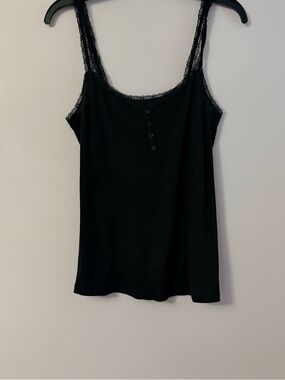 Black Lace-Trim Camisole with Button Detail